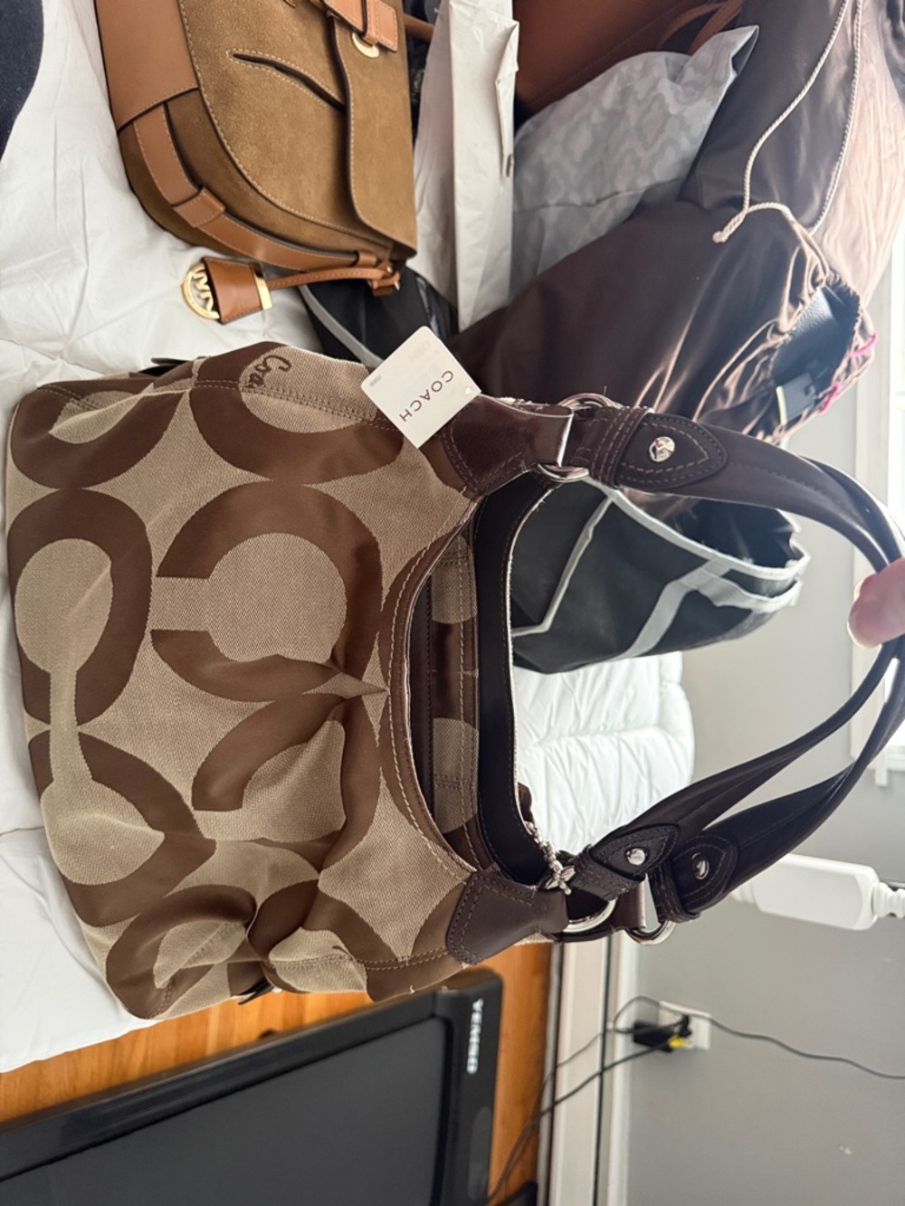 Coach Brown & Tan Signature Shoulder Bag